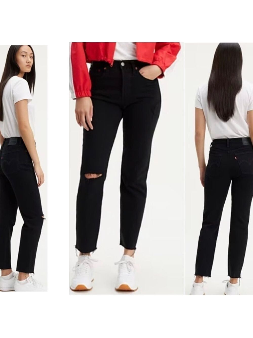 Levi's women's black wedgie button fly high waisted raw hem distressed jeans 25
